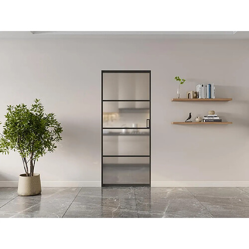 Vente-Unique Porte coulissante avec système à galandage - aluminium et verre trempé dépoli - H205 x L93 cm - SINCA II