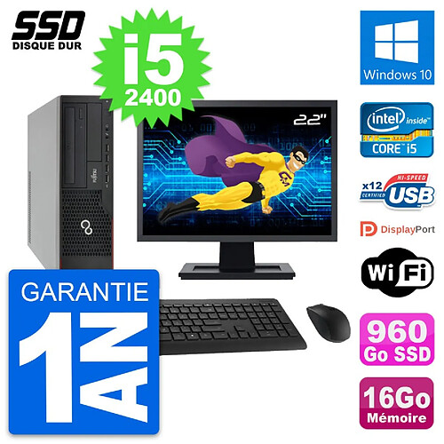 PC Fujitsu E910 DT Ecran 22" Intel i5-2400 RAM 16Go SSD 960Go Windows 10 Wifi · Occasion