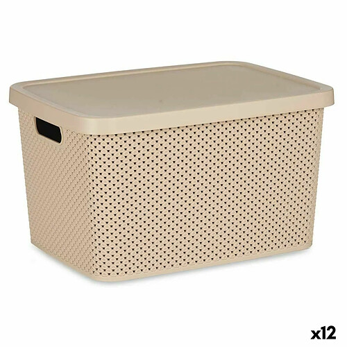 Kipit Boîte de rangement avec couvercle Beige Plastique 19 L 28 x 22 x 39 cm (12 Unités)