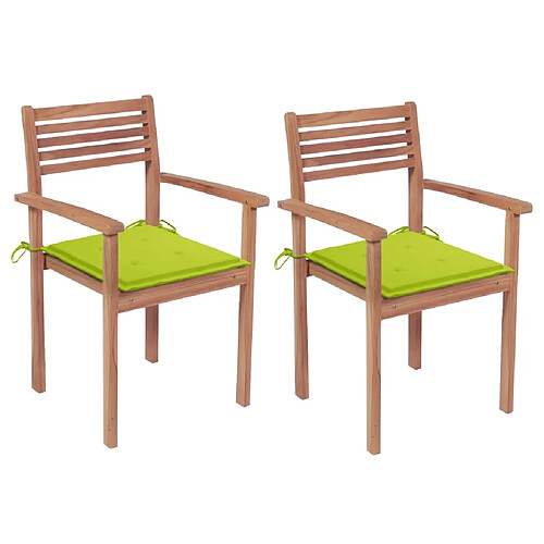 vidaXL Chaises de jardin lot de 2 avec coussins vert vif Teck massif