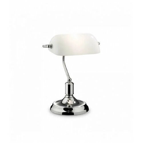 Ideal Lux Lampe Banker 1 Lumière Chrome avec Abat-Jour en Verre Blanc, E27