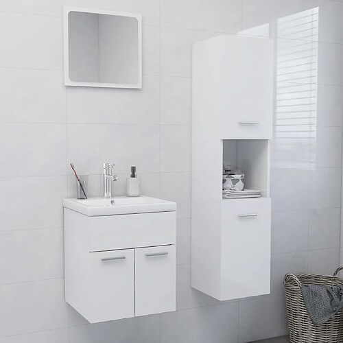 vidaXL Ensemble de meubles de salle de bain Blanc brillant Aggloméré