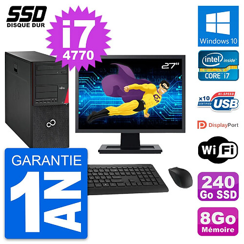 PC Tour Fujitsu P720 Ecran 27" Intel i7-4770 RAM 8Go SSD 240Go Windows 10 Wifi · Occasion