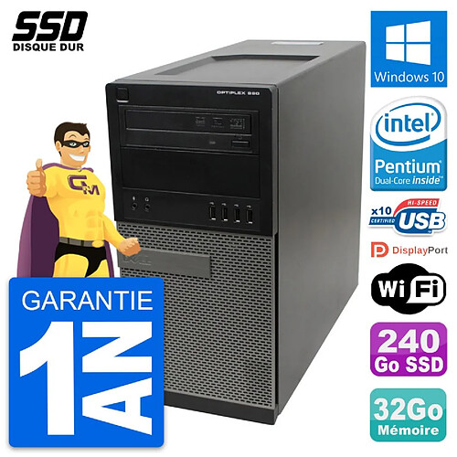 PC Tour Dell OptiPlex 990 Intel Pentium G630 RAM 32Go SSD 240Go Windows 10 Wifi · Occasion