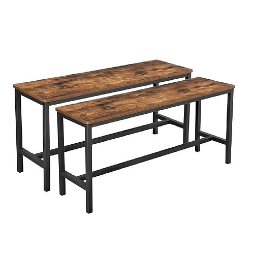 VASAGLE Bancs de Salle à Manger, Lot de 2, Siège pour Cuisine, Style Industriel, 108 x 32,5 x 50 cm, Cadre Métallique Durable, pour Cuisine, Salle à Manger, Salon, Marron Rustique KTB33X