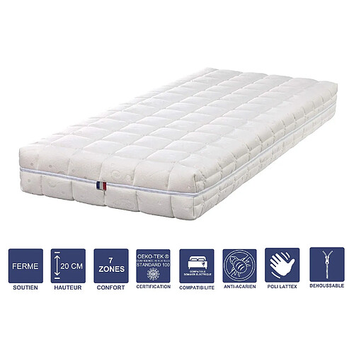 Literie Julien Matelas Mémoire de Forme + Alèse 180x200 x 20 cm Ferme - Spécial Sommier Electrique - Déhoussable Housse Lavable - 7 Zones de Confort - Noyau Poli Lattex HR Dernière Génération - Très Respirant