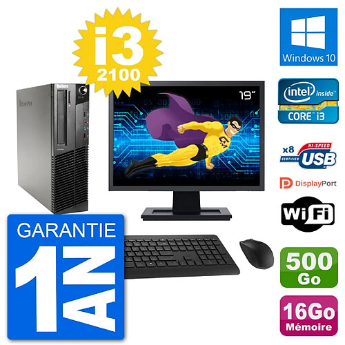 PC Lenovo M91p SFF Ecran 19" Intel i3-2100 RAM 16Go Disque 500Go Windows 10 Wifi · Occasion