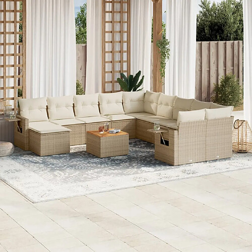 vidaXL Salon de jardin avec coussins 12 pcs beige résine tressée