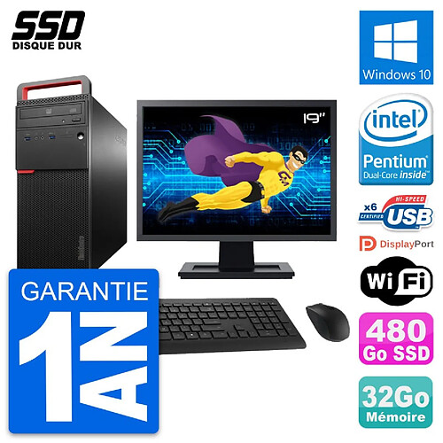 PC Tour Lenovo M700 Ecran 19" Intel G4400 RAM 32Go SSD 480Go Windows 10 Wifi · Occasion