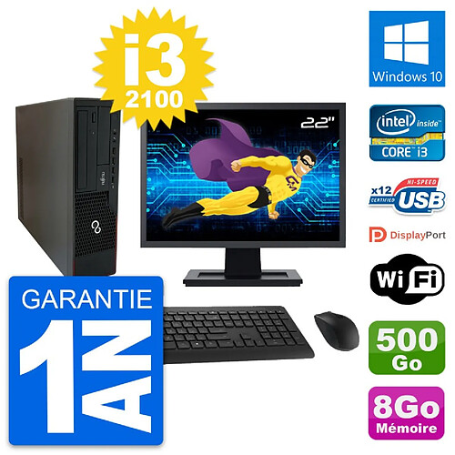 PC Fujitsu E910 DT Ecran 22" Intel i3-2100 RAM 8Go Disque 500Go Windows 10 Wifi · Occasion