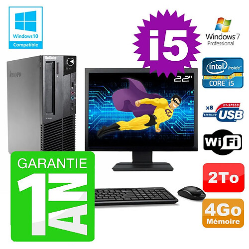 PC Lenovo M91p SFF Intel I5-2400 4Go Disque 2To Graveur Wifi W7 Ecran 22" · Occasion