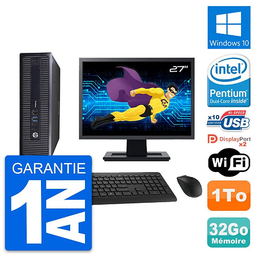 PC HP 600 G1 SFF Ecran 27" Intel G3220 RAM 32Go Disque 1To Windows 10 Wifi · Occasion