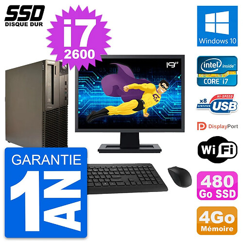 PC Lenovo M82 SFF Ecran 19" Intel Core i7-2600 RAM 4Go SSD 480Go Windows 10 Wifi · Occasion