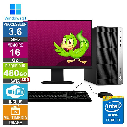 HP ProDesk 400 G5 MT i3-8100 3.60GHz 16Go/480Go SSD Wifi W11 + Ecran 27 · Reconditionné