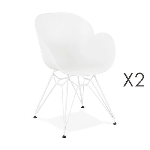 Mes Lot de 2 fauteuils design blanc piétement métal blanc - UMILA