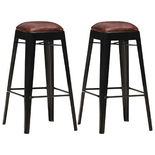 vidaXL Tabourets de bar lot de 2 noir cuir véritable