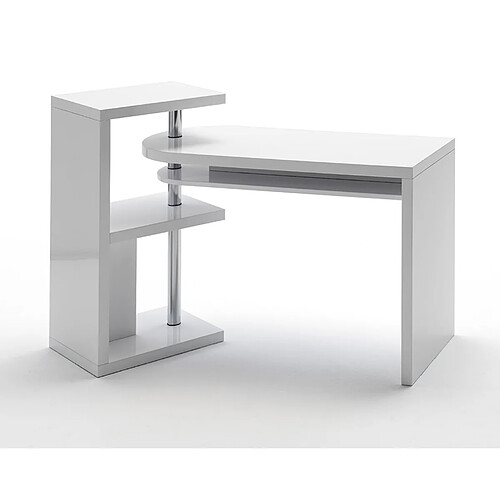 Pegane Table de bureau coloris blanc brillant, pieds en métal chromé - Longueur 145 x Hauteur 94 x Profondeur 50 cm