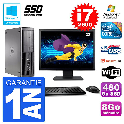 PC HP 6200 SFF Ecran 22" Intel i7-2600 RAM 8Go SSD 480Go Graveur DVD Wifi W7 · Occasion