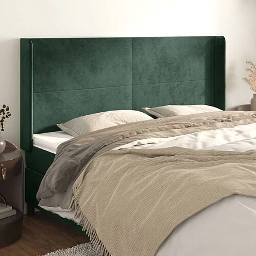 Maison Chic Tête de lit scandinave avec oreilles,meuble de chambre Vert foncé 203x16x118/128 cm Velours -MN20953