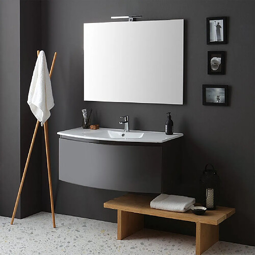 Kiamami Valentina ARMOIRE DE TOILETTE SUSPENDUE COURBE 102 CM GRIS ARDOISE RECTANGULAIRE MIROIR | RIVA