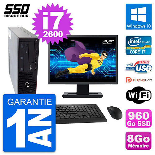 PC Fujitsu E910 DT Ecran 22" Intel i7-2600 RAM 8Go SSD 960Go Windows 10 Wifi · Occasion