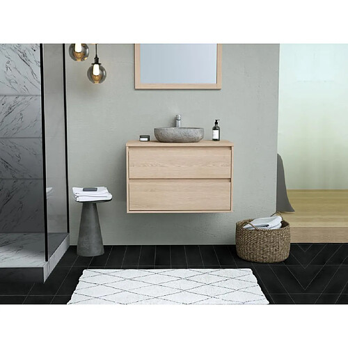 Vente-Unique Meuble de salle de bain avec vasque à poser en pierre et miroir - Placage chêne - 80 cm - MILIPAM