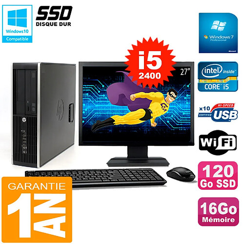 PC HP Compaq 8300 SFF Ecran 27" Core I5-2400 RAM 16Go Disque 120 Go SSD Wifi W7 · Occasion