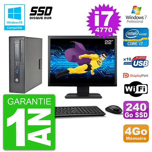 PC HP EliteDesk 800 G1 SFF Ecran 22" i7-4770 4Go SSD 240Go Graveur DVD Wifi W7 · Occasion