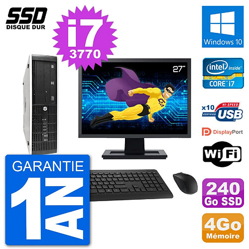 PC HP 8300 Elite SFF Ecran 27" Intel i7-3770 RAM 4Go SSD 240Go Windows 10 Wifi · Occasion