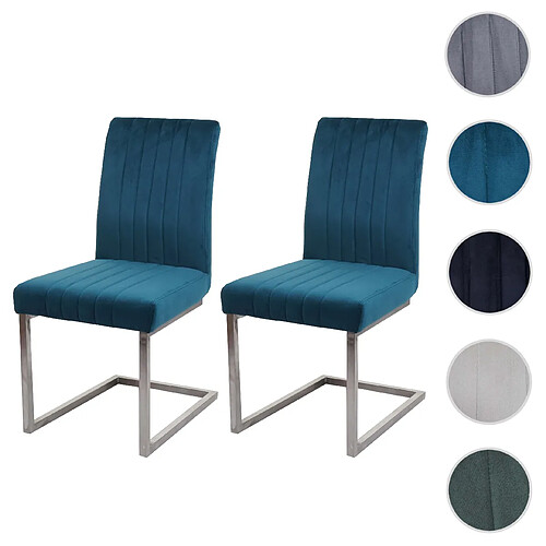 Mendler Lot de 2 chaises cantilever HWC-L14 chaise de conférence, velours inox brossé ~ turqoise-bleu