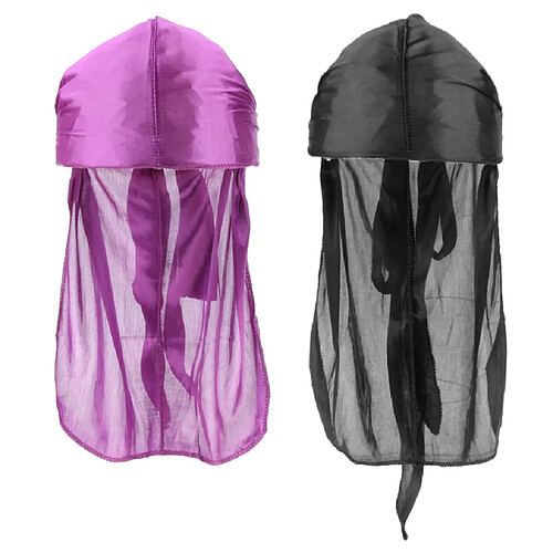 2 Pièces Durag Headwear Cap Chute De Cheveux Écharpe Bandana Turban Bleu Royal + Violet