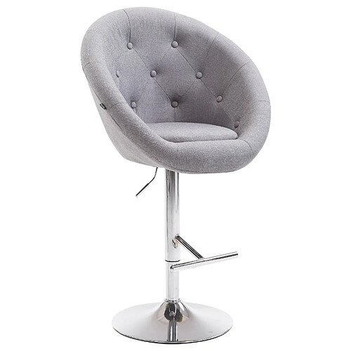 Decoshop26 Tabouret de bar design moderne forme œuf capitonné avec repose-pieds en métal chromé tissu gris TDB10337