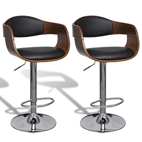 Helloshop26 Lot de deux tabourets de bar design chaise siège avec dossier cuir synthétique noir 1202186