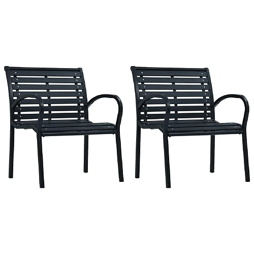 vidaXL Chaises de jardin lot de 2 Noir Acier et WPC