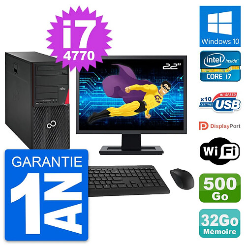 PC Tour Fujitsu P720 Ecran 22" i7-4770 RAM 32Go Disque 500Go Windows 10 Wifi · Occasion