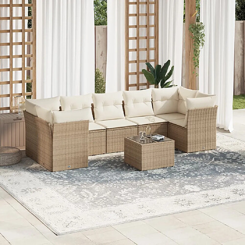 vidaXL Salon de jardin avec coussins 8 pcs beige résine tressée