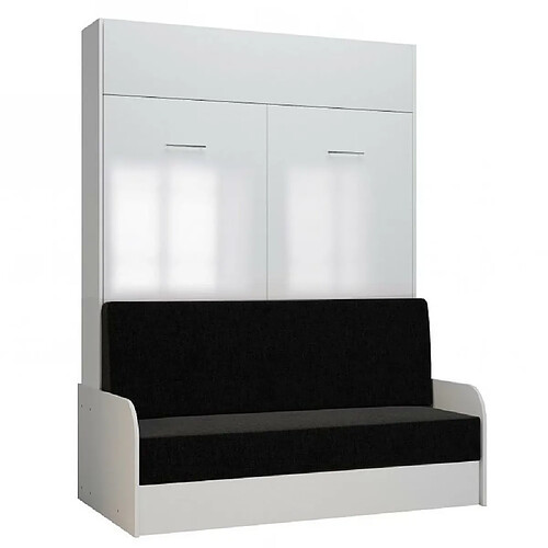 Inside 75 Armoire lit escamotable DYNAMO SOFA accoudoirs façade blanc brillant canapé anthracite 140*200 cm