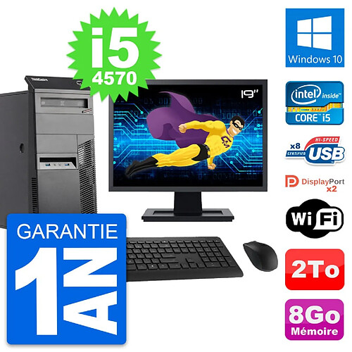 PC Tour Lenovo M83 Ecran 19" Core i5-4570 RAM 8Go Disque Dur 2To Windows 10 Wifi · Occasion