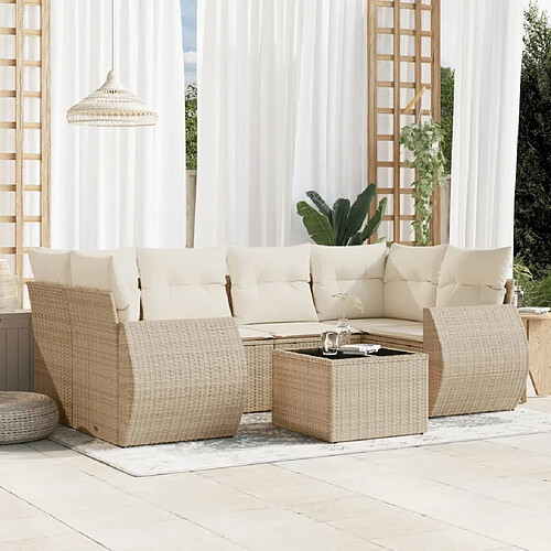 vidaXL Salon de jardin avec coussins 7 pcs beige résine tressée