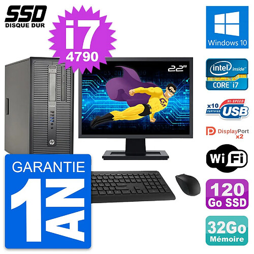 PC Tour HP ProDesk 600 G1 Ecran 22" i7-4790 RAM 32Go SSD 120Go Windows 10 Wifi · Occasion