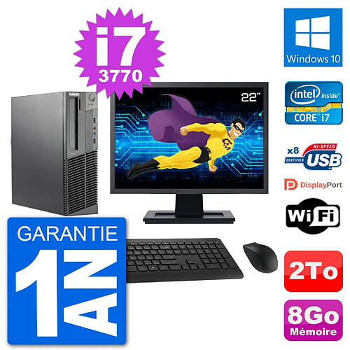 PC Lenovo M92p SFF Ecran 22" Intel i7-3770 RAM 8Go Disque 2To Windows 10 Wifi · Occasion