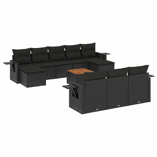 Maison Chic Salon de jardin 11 pcs avec coussins, Ensemble Tables et chaises d'extérieur noir résine tressée -GKD779157