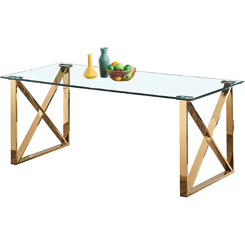 Vivenla Table de salle à manger design plateau en miroir avec piètement en acier inoxydable poli L. 200 x P. 100 x H. 75 cm collection COSTA