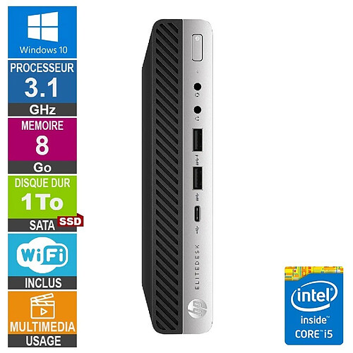 HP 800 G3 Mini i5-6500T 3.10GHz 8Go/1To SSD Wifi W10 · Reconditionné