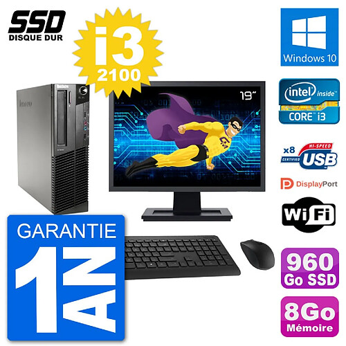 PC Lenovo M91p SFF Ecran 19" Intel i3-2100 RAM 8Go SSD 960Go Windows 10 Wifi · Occasion