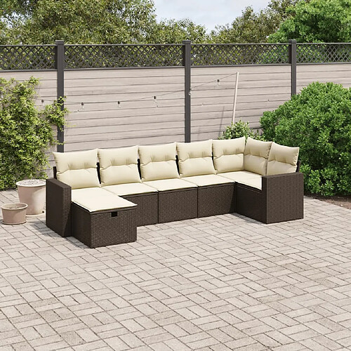 vidaXL Salon de jardin avec coussins 7 pcs marron résine tressée