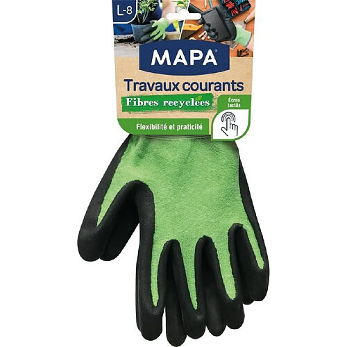 MAPA - Travaux Courants Fibres Recyclées - Gants de Jardinage Multi-Usages Fibres Recyclées - Flexibles et Résistants - Taille 8/L