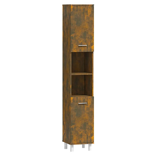 Maison Chic Armoire de bain,Meuble de rangement de salle de bain,Meuble haut Chêne fumé 30x30x179 cm Bois d'ingénierie -GKD677889