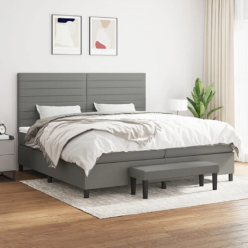 vidaXL Sommier à lattes de lit avec matelas Gris foncé 200x200cm Tissu