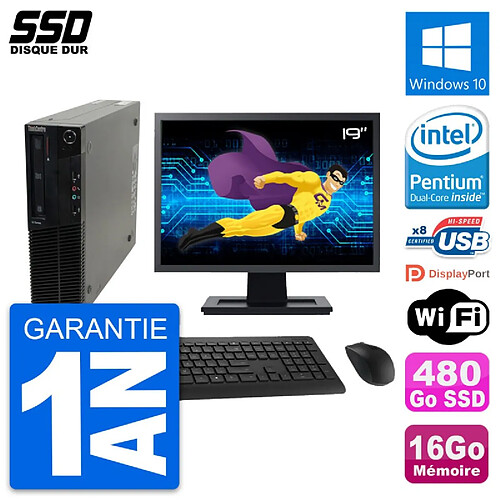 PC Lenovo M82 SFF Ecran 19" Intel G630 RAM 16Go SSD 480Go Windows 10 Wifi · Occasion